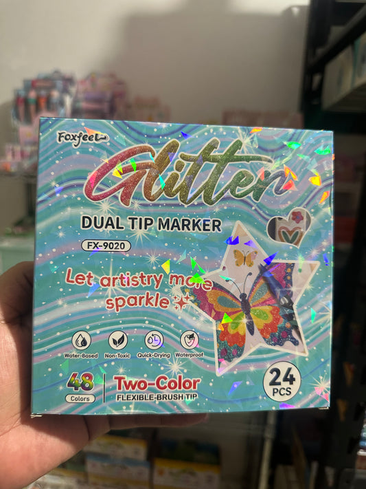 DUAL TIP CON GLITTER 24pz