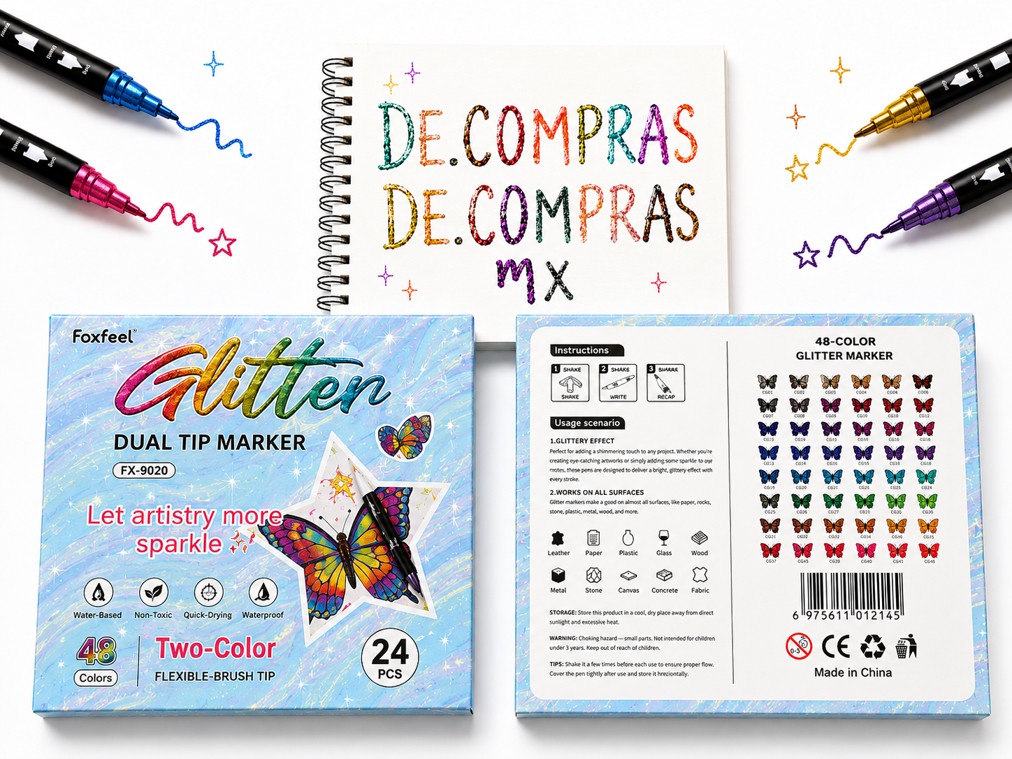 Plumones Glitter Doble Punta 24 piezas