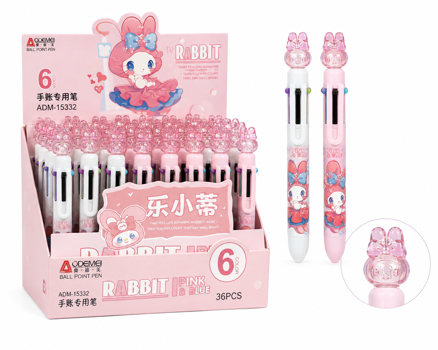 PLUMA RETRACTIL RABBIT CRISTAL 6 TINTAS